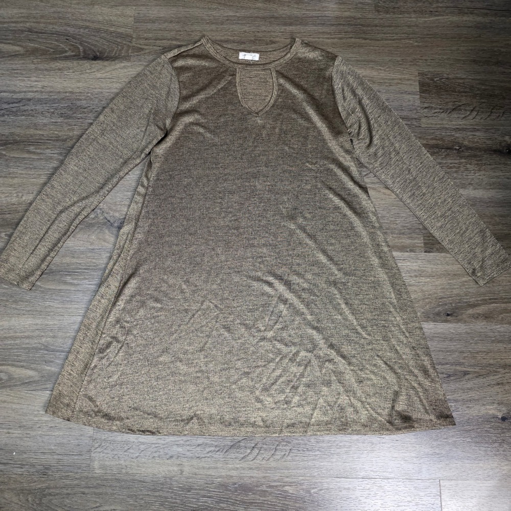 Ultra Flirt Womens Large‎ Dress Gold Metallic Keyhole A-Line Long Sleeve 5X73